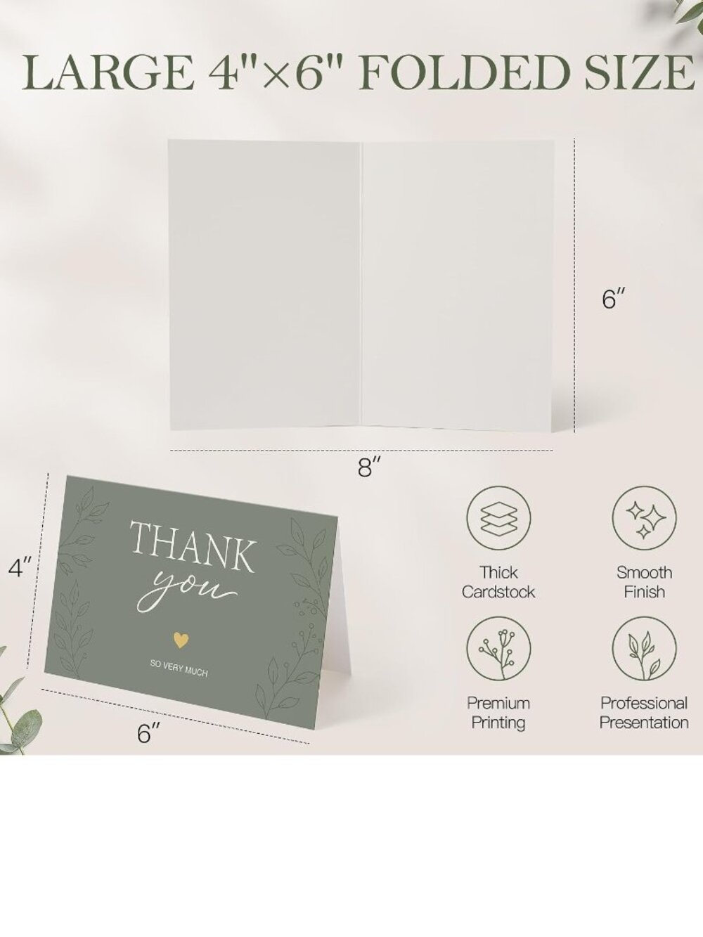 Sage Green & Pearl White Thank You Cards with Envelopes & Stickers - Picture 5 of 6